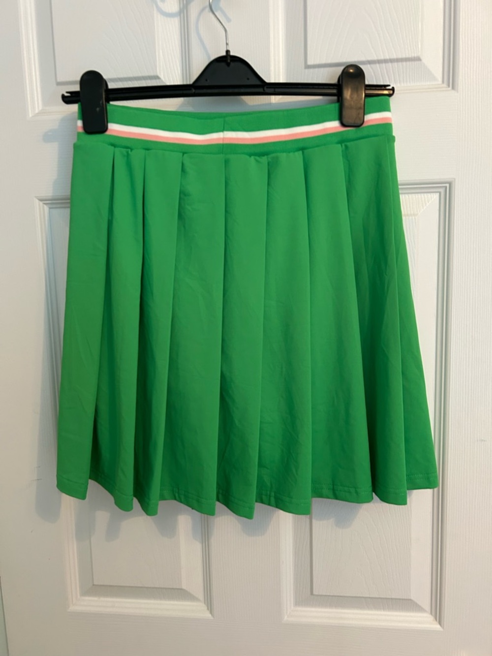 The Ivy Storehouse Green Pleated Skirt with Pink and White Stripe Waistband